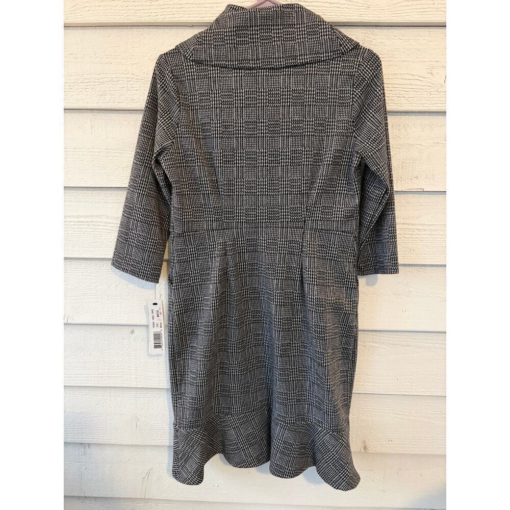 Tribal Femme Petite Black & White Plaid Cowl Neck Sweater Dress P/S NWT Made in - Picture 3 of 8